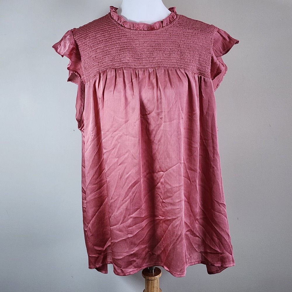 Old Navy Smocked‎ Flutter Blouse Womens XXL Rose Ruffle Prairie Cottagecore Farm